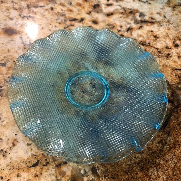 Vintage Italian Colony Glass Ruffled Edge Waffle Bowl & Plate Set Aqua Blue - Picture 7 of 12